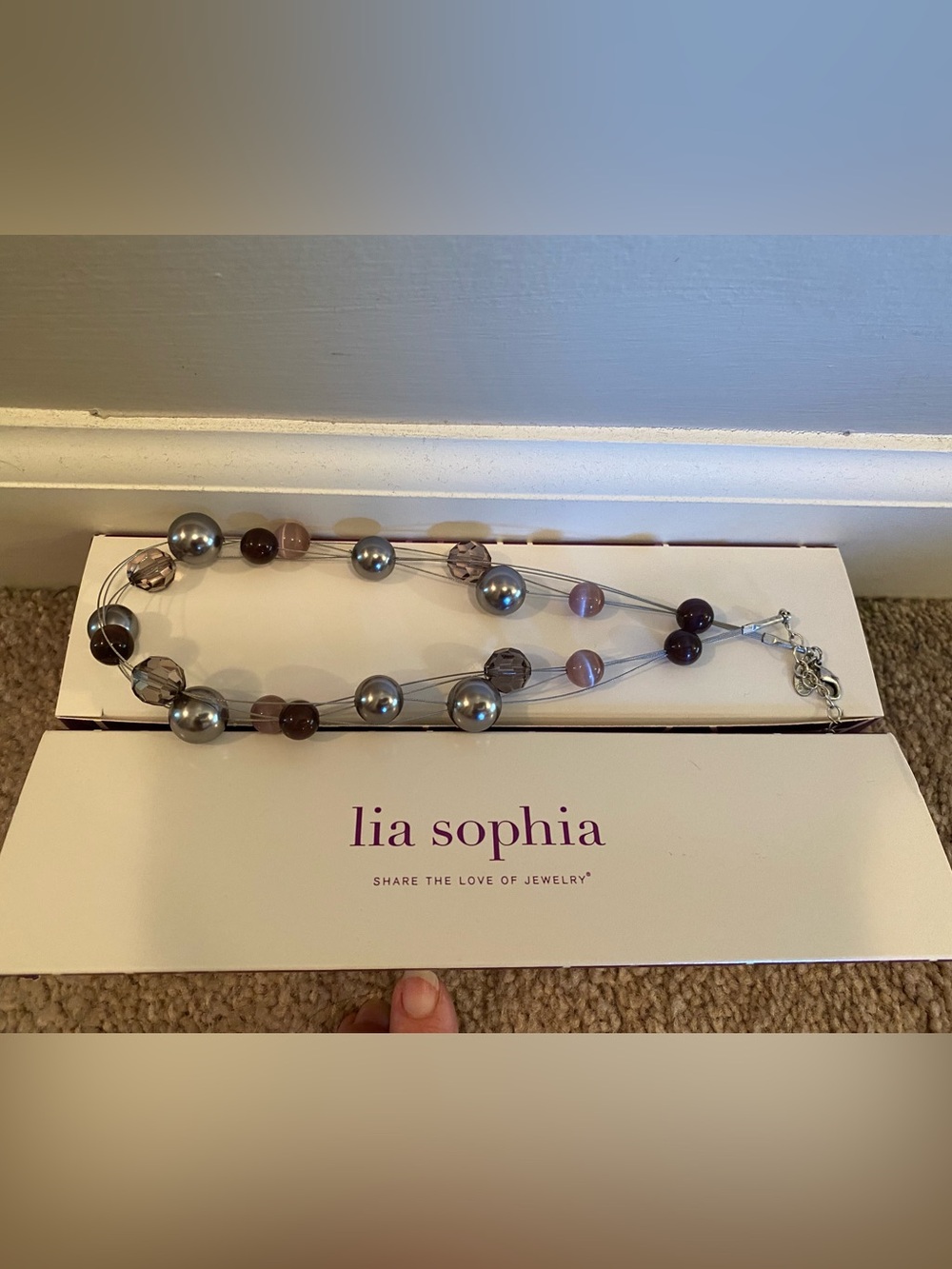 Lia Sophia Layered Gray and Purple Beaded Necklace